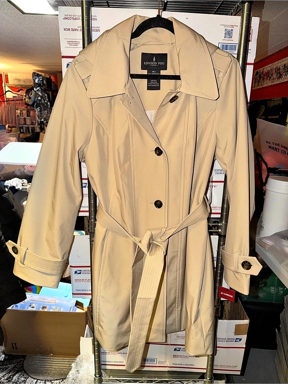 London Fog Belted Trench Coat in Beige XL NWT